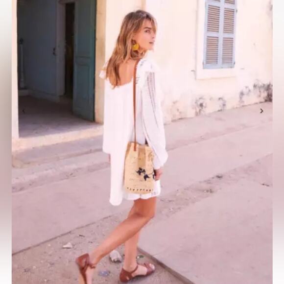 Sezane Diana Crochet Lace Long Sleeve Ruffle Mini Dress Ecru Cream Size 4 - Picture 3 of 16